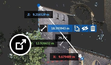 Surface Snap tool shows multiple measurements on side of a building