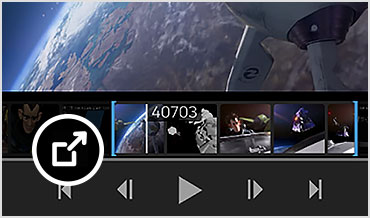 Klippfunksjon i ShotGrid som viser et stillbilde av en astronaut som entrer en satellitt i verdensrommet