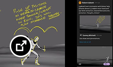 Übermalungen und Anmerkungen auf der Animation eines laufender Roboters