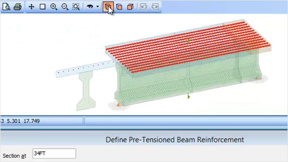 In-product view showing definition of pre-tensioned beam reinforcement
