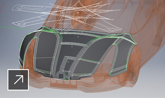 Composite design of the hood of a car in TruForm