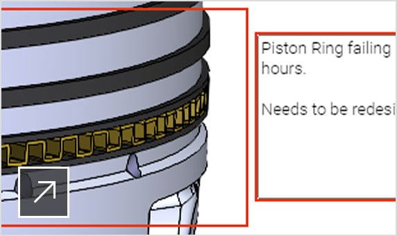 Piston avec annotations indiquant les modifications nécessaires à la bague du piston