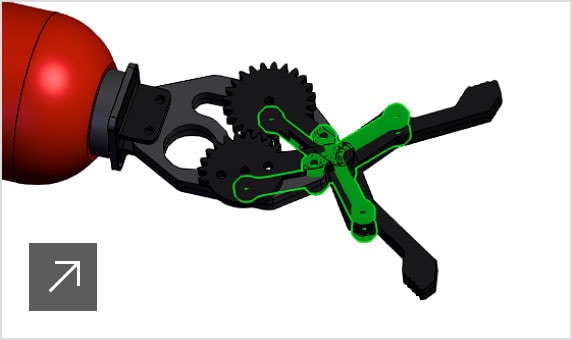 Visualizzatore CAD di Upchain che mostra l'assieme di un braccio robotico