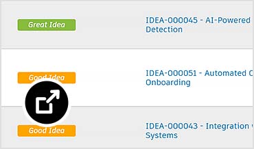 Screen shows an ideas management flowchart in Fusion Manage.