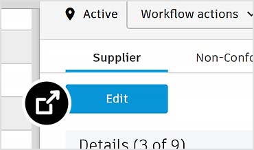 Screen shows supplier information in Fusion Manage. 