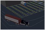 Rendering eines Containerfahrzeugs, das um eine Kurve fährt 