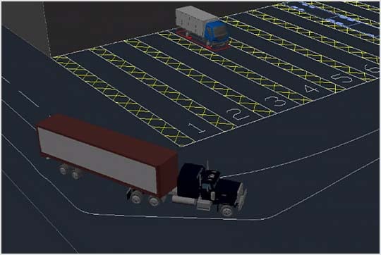 Rendering of a container truck navigating a turn 