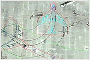 Diagram van het omgrenzingsprofiel van een vliegtuig tijdens het taxiën
