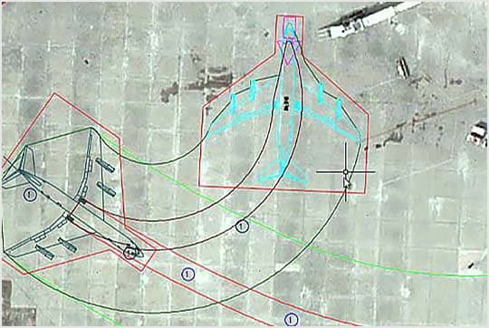 Diagram of an airplane swept path while taxiing