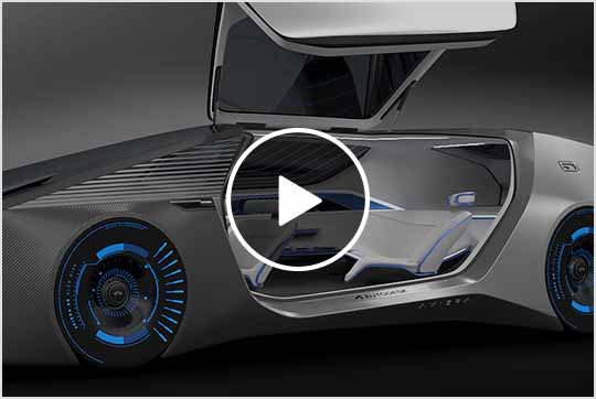 Video: 360-degree rotation of a futuristic car with gull-wing door 