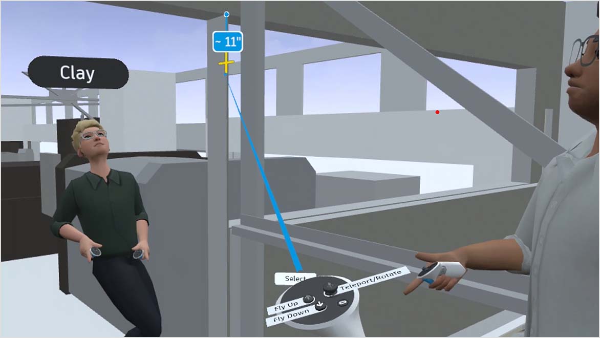 Virtual image of avatars measuring a building space 