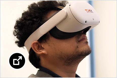 Man looking up wearing VR headset 