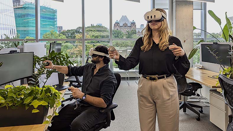 Man and woman in VR headsets