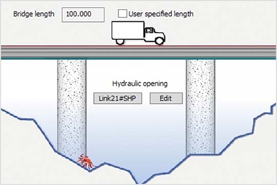 Autodesk XPSWMM software shows section of sewer network to analyze details of bridge design