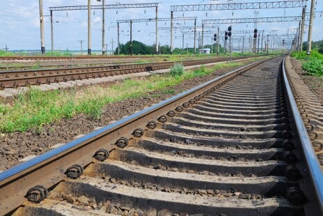 Railroad tracks with overhead catenary