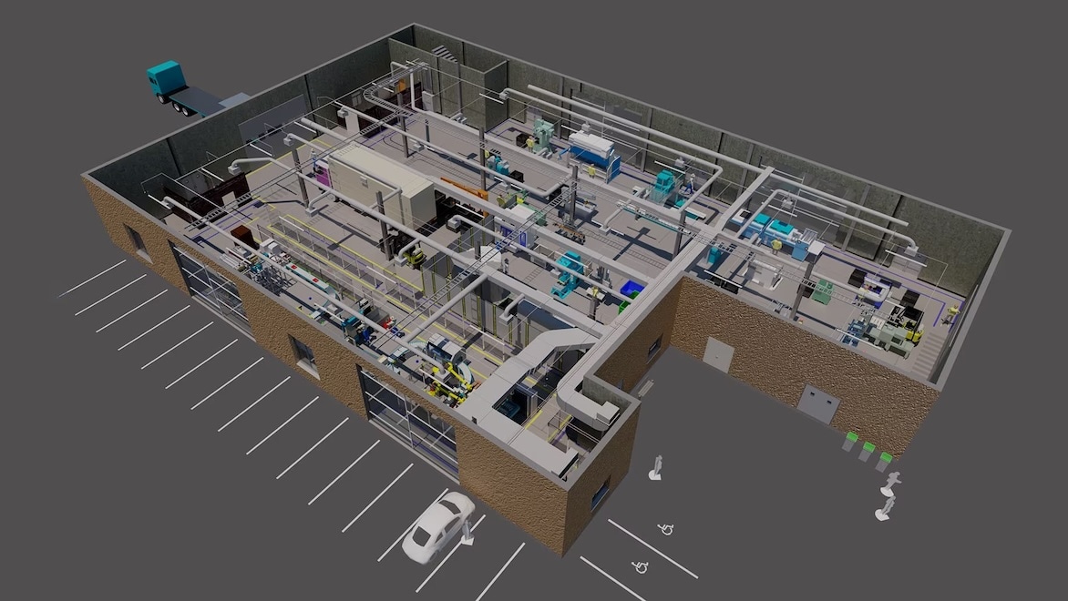 3D rendering of an entire factory layout in Factory Design Utilities
