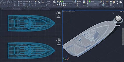 desenho CAD de um barco no AutoCAD 