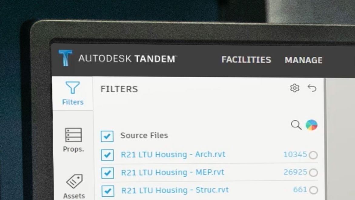 一个显示器显示的欧特克串联用户界面显示过滤器仪表板