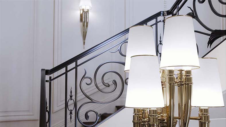3D interior rendering of lamps by staircase  