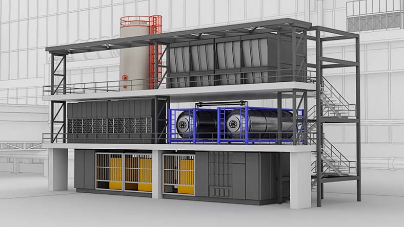 Rendering of large process manufacturing equipment in a building model