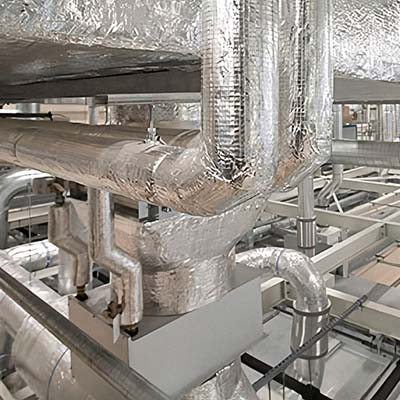 Close up view of intricate mechanical ductwork
