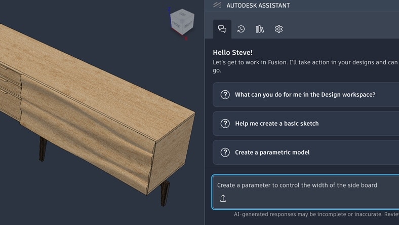 In Fusion geöffnete Autodesk Assistant-Gruppe