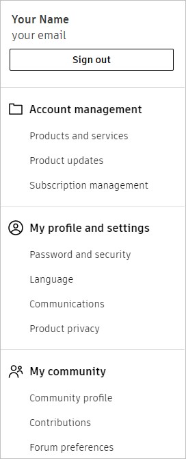 Navigation panel of Autodesk Account