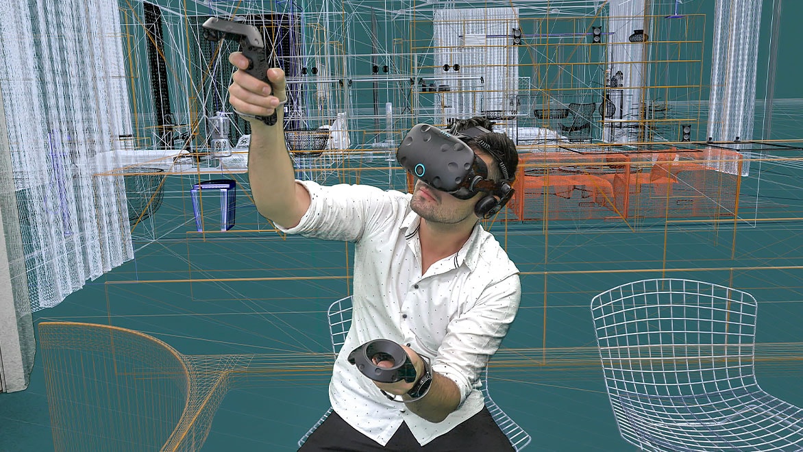 Person interacting with virtual reality