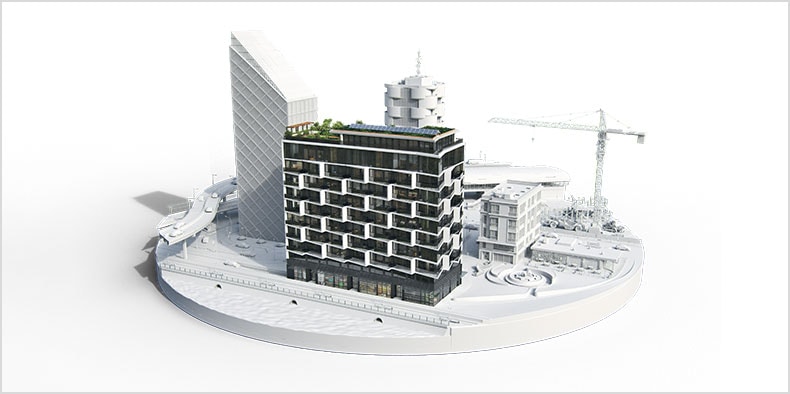 Computer rendering of multiple buildings