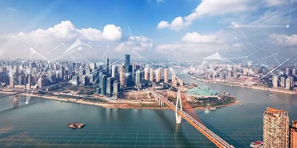 Computer rendering of futuristic city 