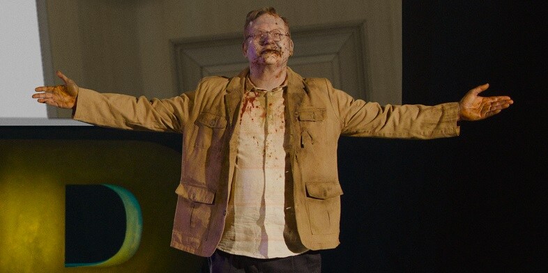 Still from the zombie-themed Autodesk TV spot features fan-favorite character Milton Mamet from The Walking Dead
