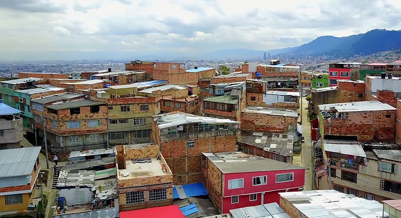 Aerial view of homes in Bogotá, Colombia