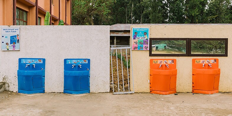 Four handwashing and drinking stations